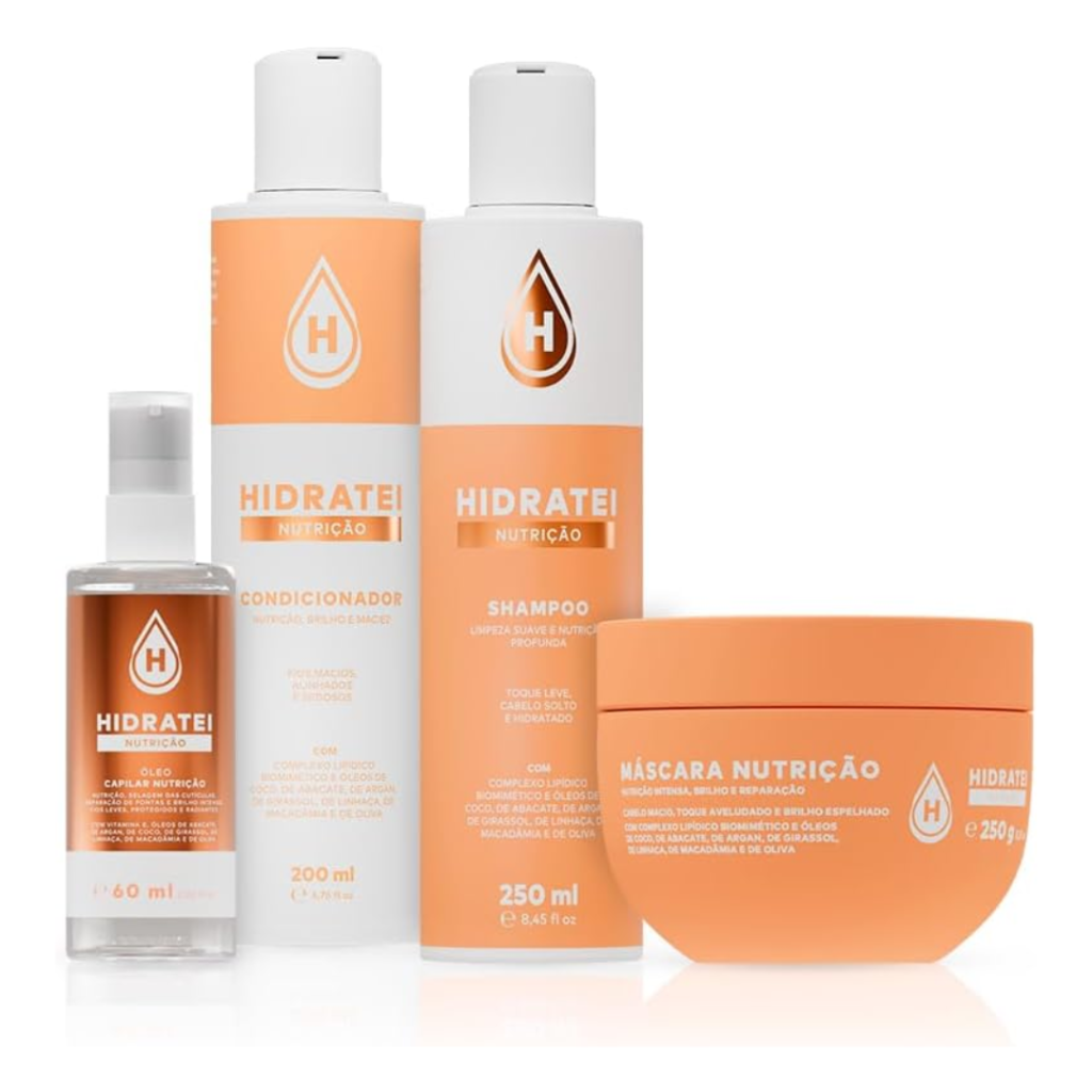 Kit Linha Nutrição Completa Hidratei — Shampoo + Condicionador + Máscara + Óleo